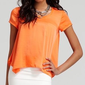 BCBGMaxAzria Kelsey Short Sleeve Silky Pocket Top